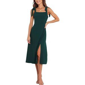 Women's Dark Green Elegant Square Neck Dresses Split Mid Formal Cocktail Party